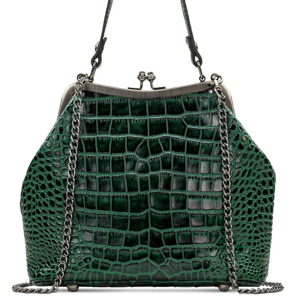 NWT Patricia Nash Green Crocodile print Leather Satchel Crossbody - Picture 1 of 8